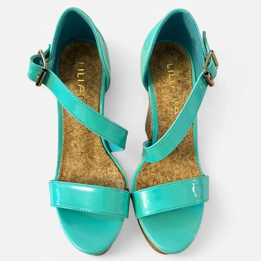 Y2K cork platform wedge sandals women size 5.5 California girl date night